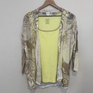 Chicos Set Yellow Paisley Cardigan and Ultimate Tee Tank Top XL Size 3 Boho